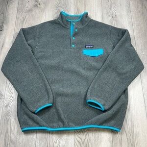 Grey and blue Patagonia Synchilla fleece pullover